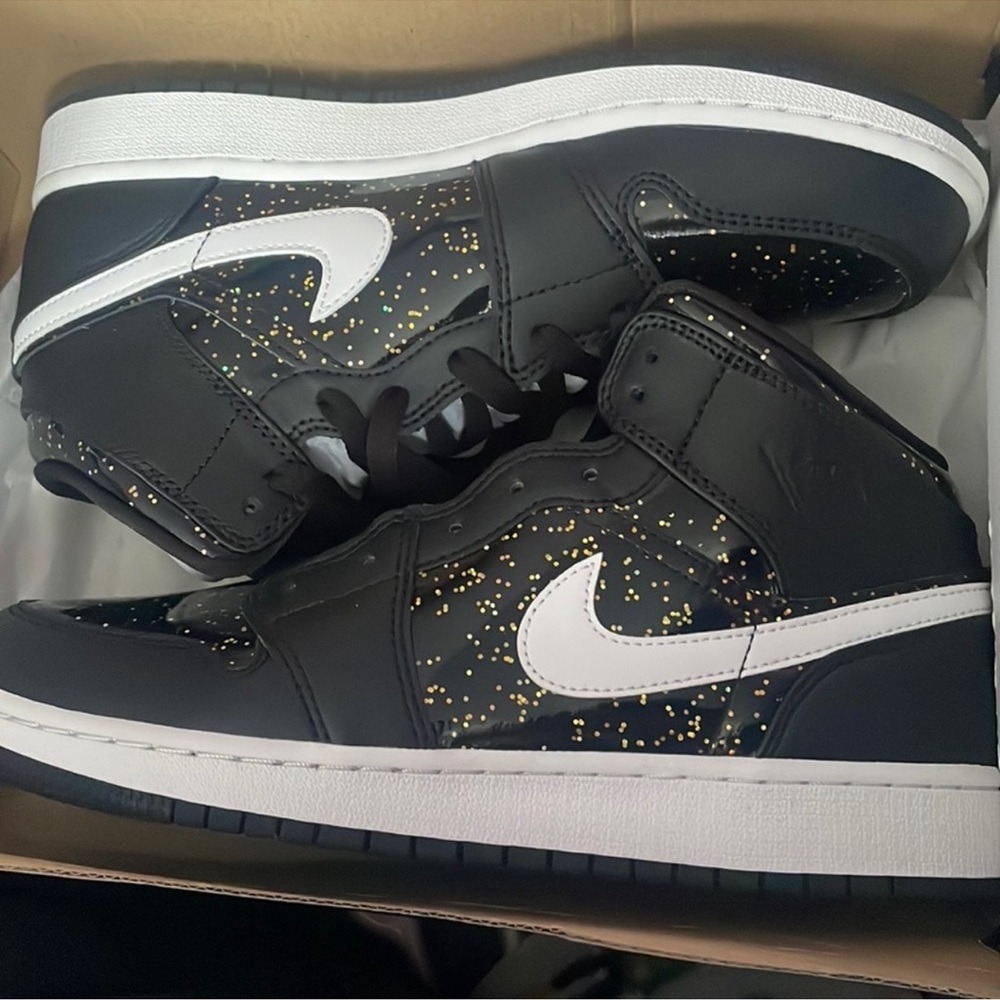Nike Black and White High-Top Sneakers with Gold Speckle